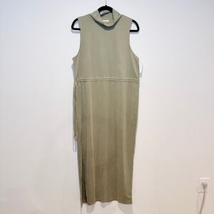 OPEN EDIT Olive‎ Green Sleeveless Mock Neck Midi Dress Size L NEW